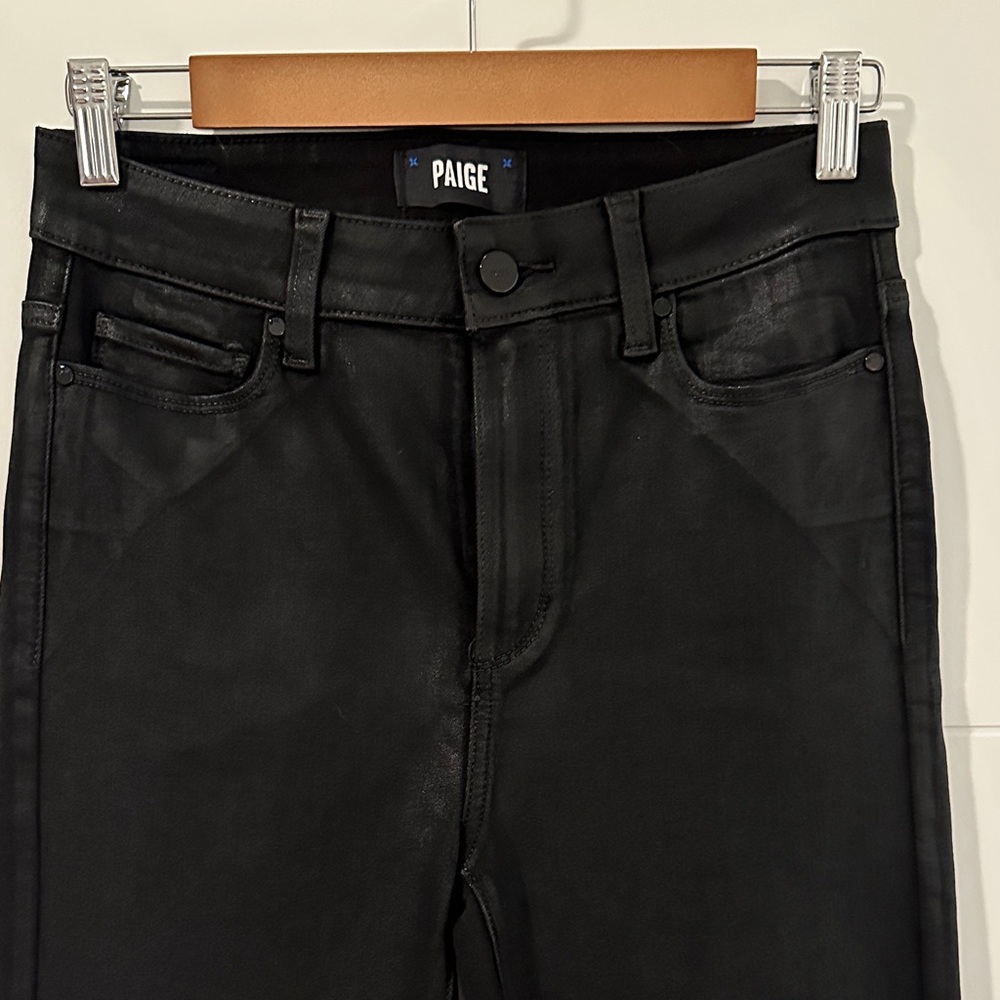 PAIGE women’s black coated straight leg ankle jeans